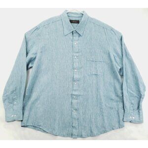 Tasso Elba Linen Shirt Mens 2XL Aqua Green Long Sleeve Pocket Classic Button-Up
